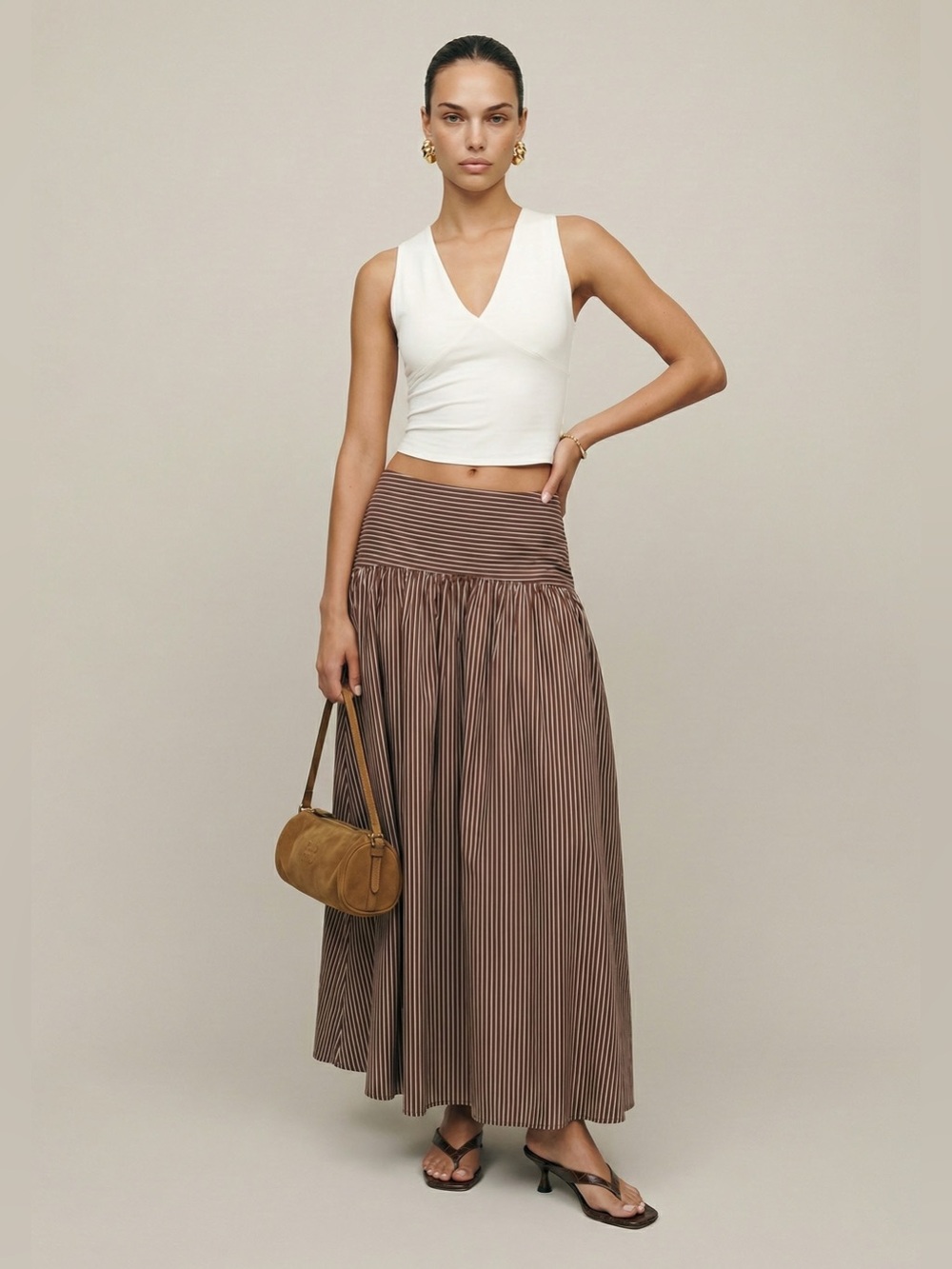 NWT Few Moda Vashti Skirt size 2 Coffee Brown Stripe maxi o.p.t cotton